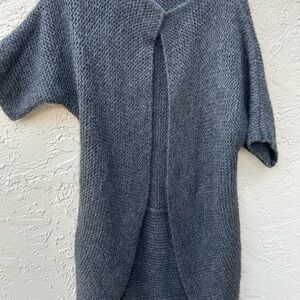 Iperico Made In Italy Long Knit Cardigan Front Open Short Sleeve  Gray One Size